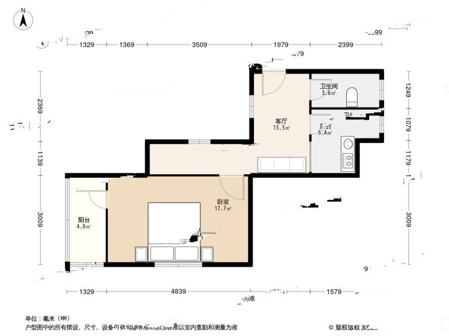 大华一村1室1厅1卫49㎡户型图