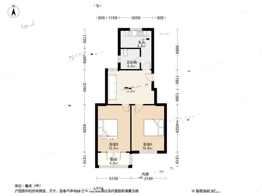 金属新村2室1厅1卫76.6㎡户型图