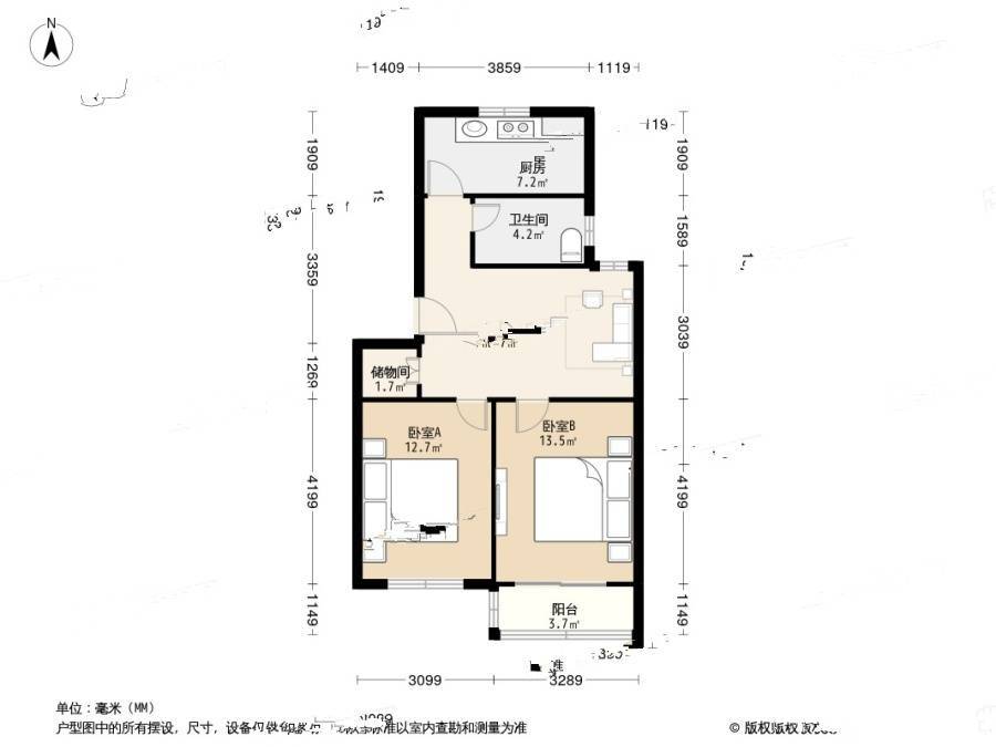 金属新村2室1厅1卫78㎡户型图