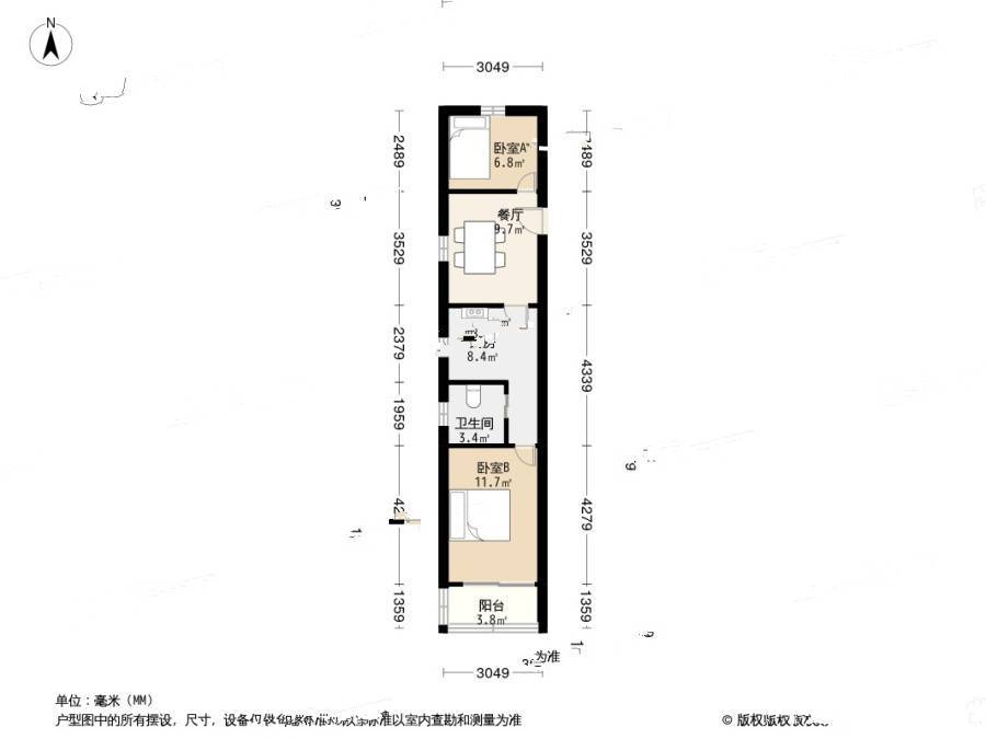 金属新村2室1厅1卫61.6㎡户型图