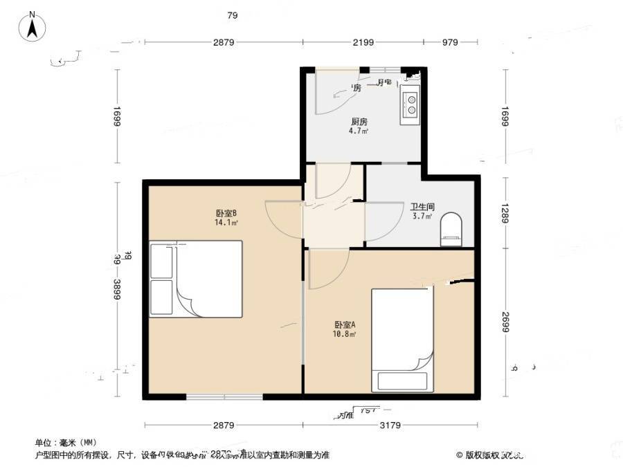 云舫小区1室1厅1卫48㎡户型图