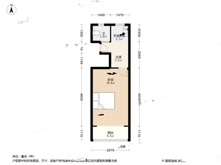 邮电新村1室1厅1卫36.7㎡户型图