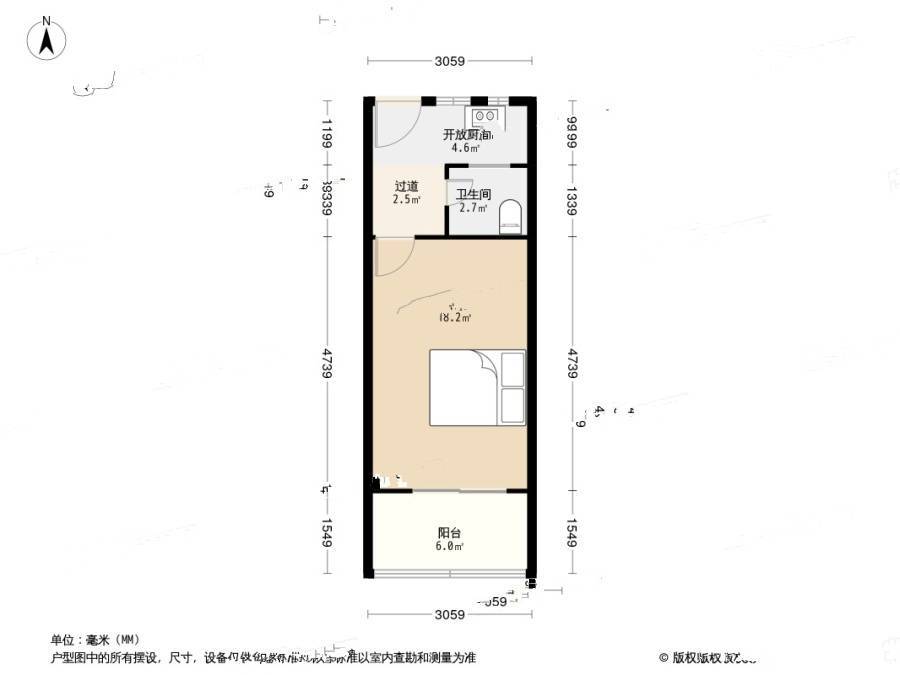 邮电新村1室1厅1卫33.3㎡户型图