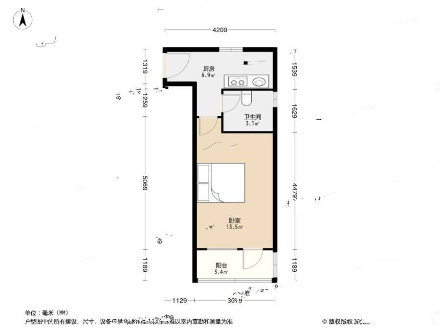 友联大楼1室1厅1卫40㎡户型图