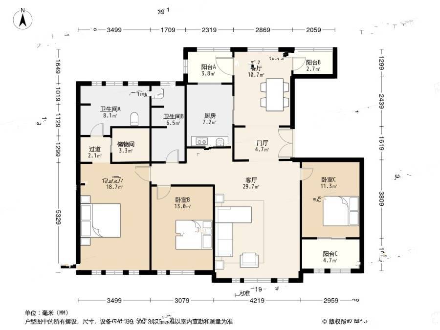 华润置地橡树湾3室2厅2卫166.8㎡户型图