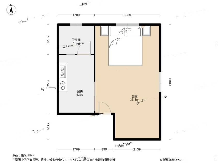 凤城三村1室0厅1卫29㎡户型图