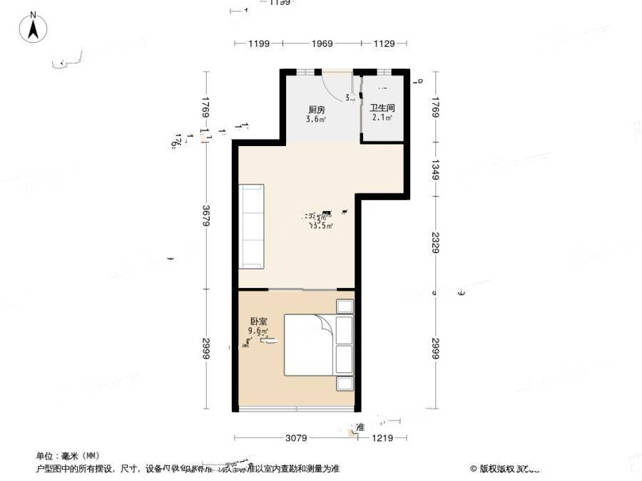 凤城三村1室1厅1卫35.5㎡户型图