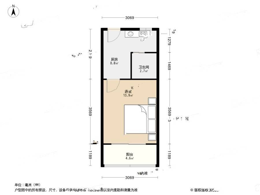 凤城三村1室1厅1卫31.3㎡户型图