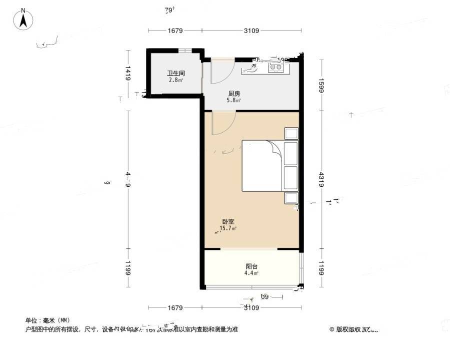 凤城三村1室0厅1卫29.7㎡户型图