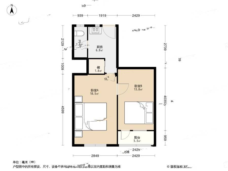 水电新村2室0厅1卫48㎡户型图