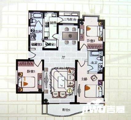 鞍山五村3室1厅2卫94㎡户型图