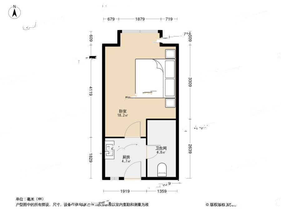 蓝朝部落1室0厅1卫32.8㎡户型图