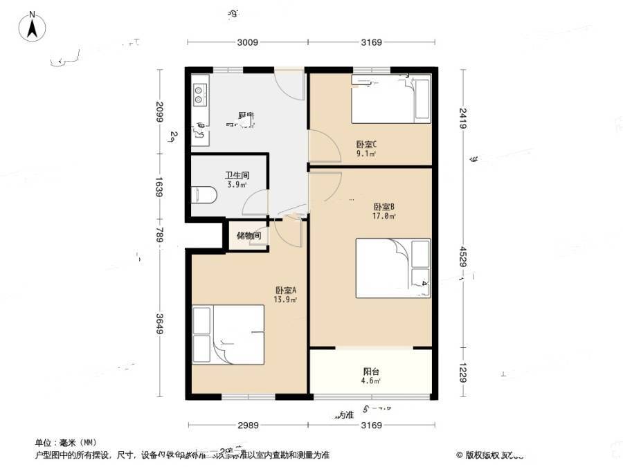 沈家桥小区3室0厅1卫63㎡户型图