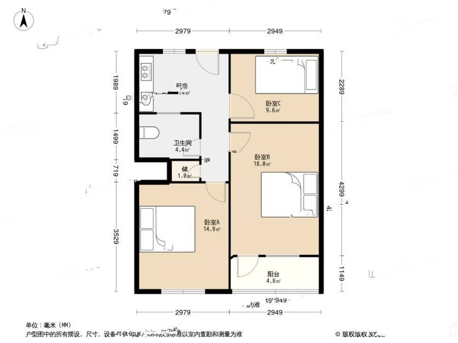 沈家桥小区3室0厅1卫67.6㎡户型图