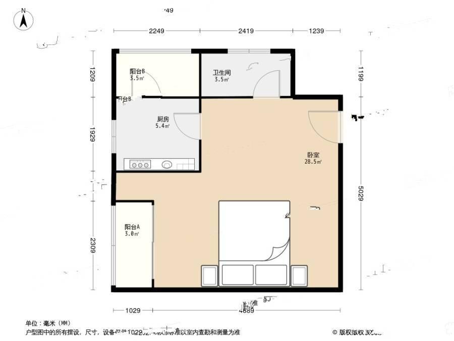 海派青城1室1厅1卫44.1㎡户型图