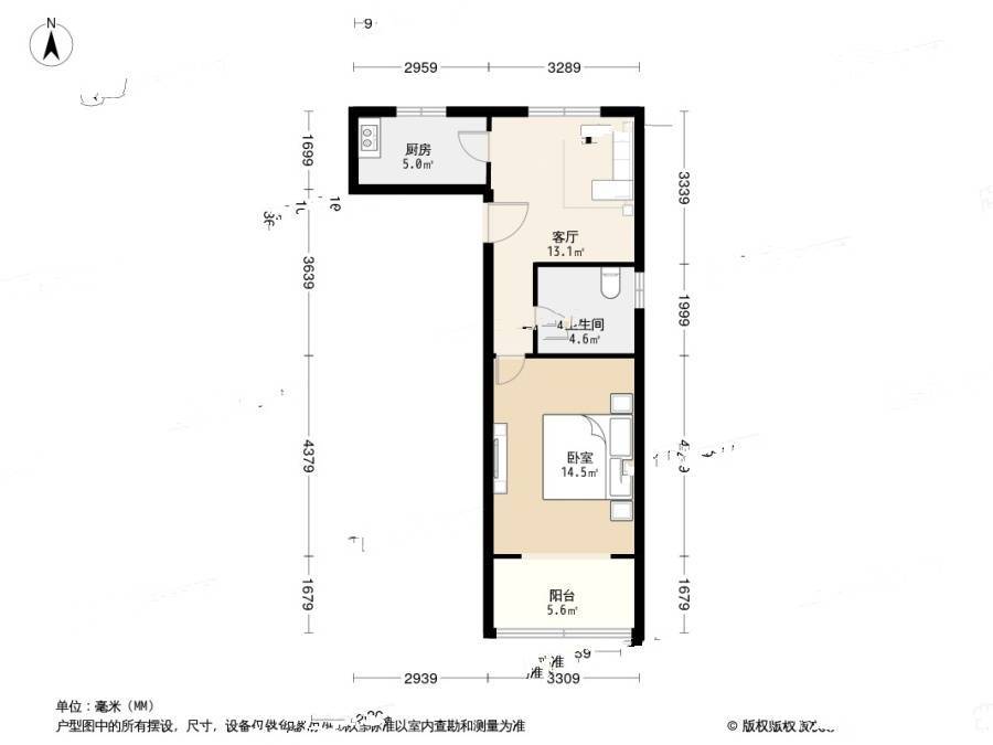 嘉秀坊1室1厅1卫55.4㎡户型图