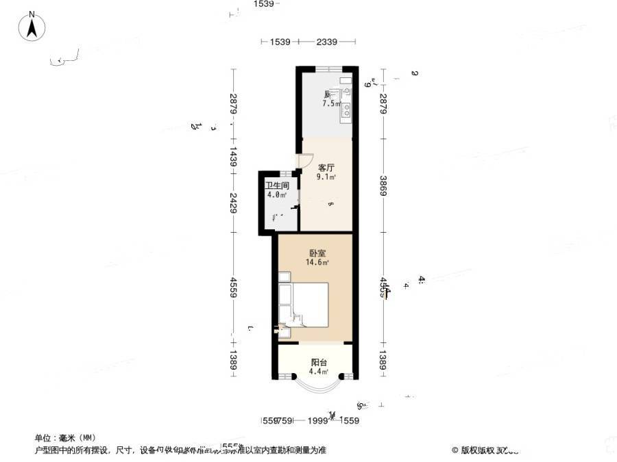 大华二村1室1厅1卫51.1㎡户型图