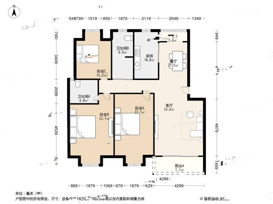 顺驰蓝湾3室2厅2卫139.3㎡户型图