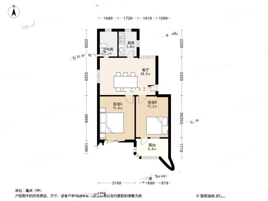 金华新村(青浦)2室1厅1卫68㎡户型图