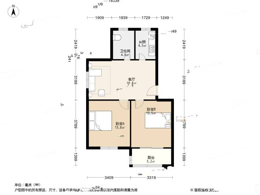 金华新村(青浦)2室1厅1卫70.3㎡户型图