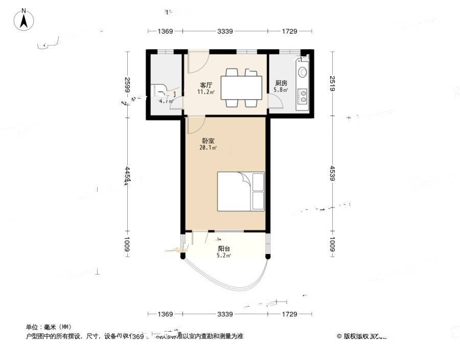 淞南四村1室1厅1卫43.7㎡户型图