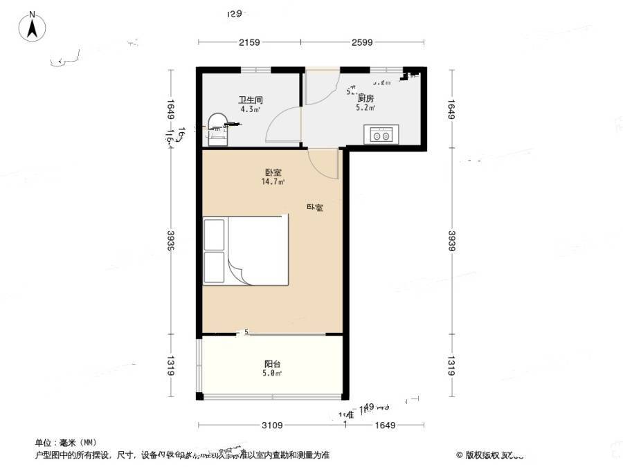 海滨八村1室0厅1卫28.8㎡户型图