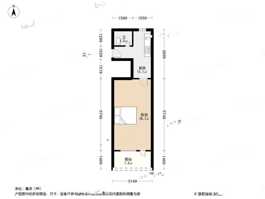 桃园新村(宝山)1室1厅1卫37.3㎡户型图