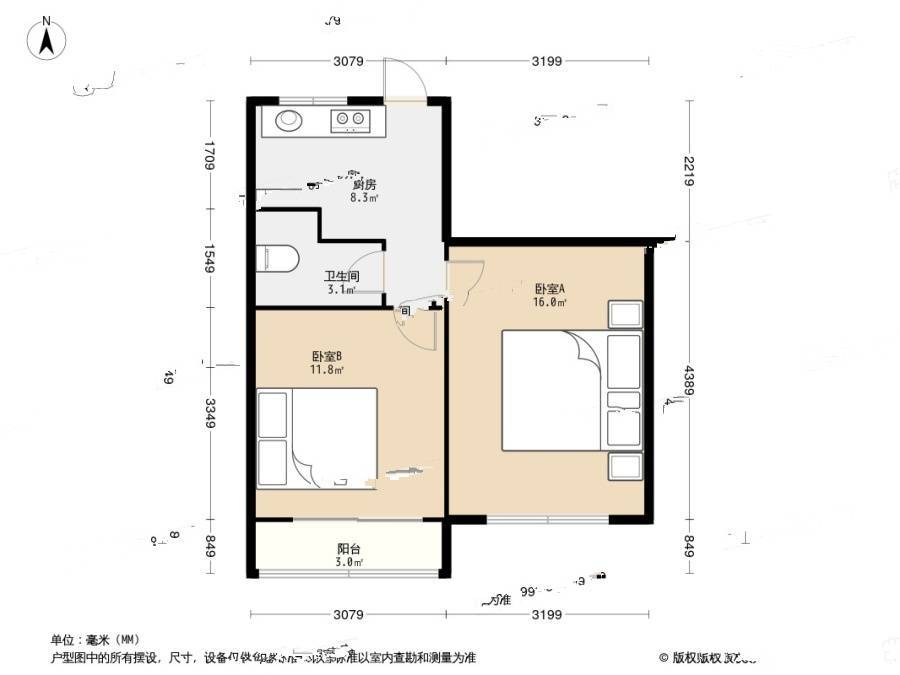 宜川二村2室0厅1卫46.6㎡户型图