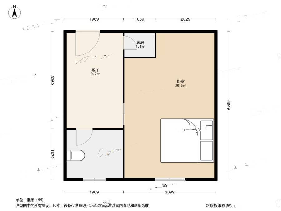 宜川二村1室1厅1卫35.9㎡户型图