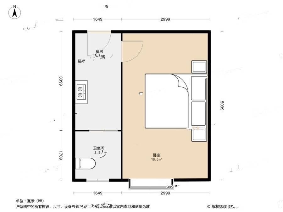 宜川三村1室0厅1卫34㎡户型图