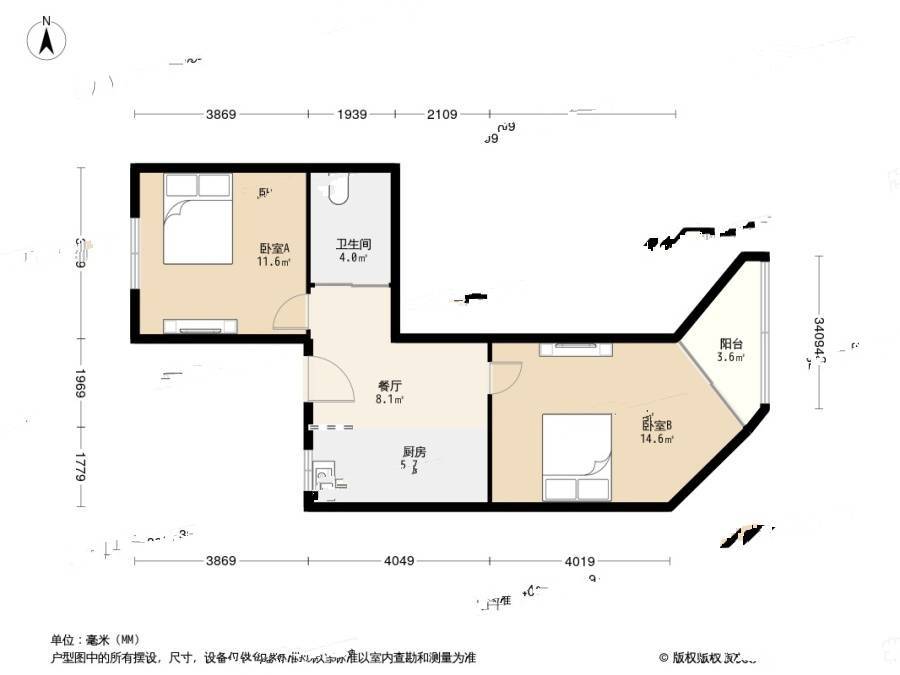 宜川三村2室1厅1卫60.6㎡户型图