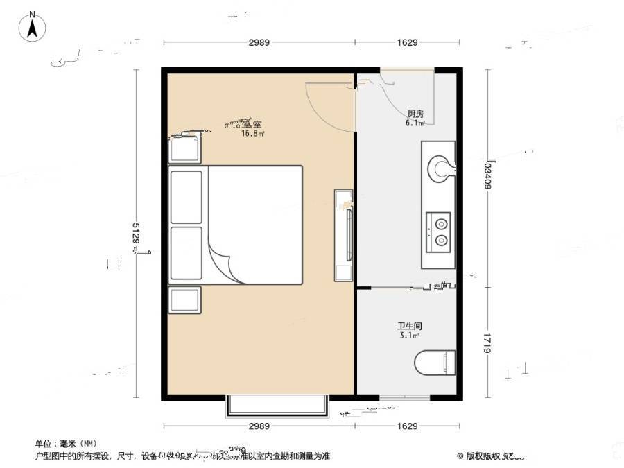 宜川三村1室0厅1卫34㎡户型图