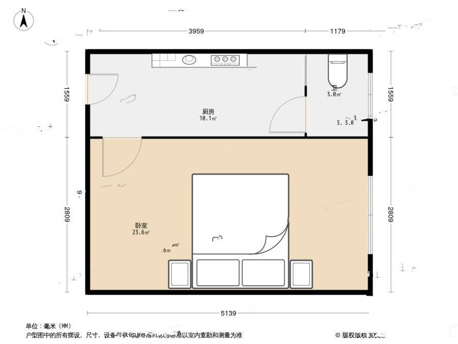 宜川三村1室0厅1卫33.9㎡户型图