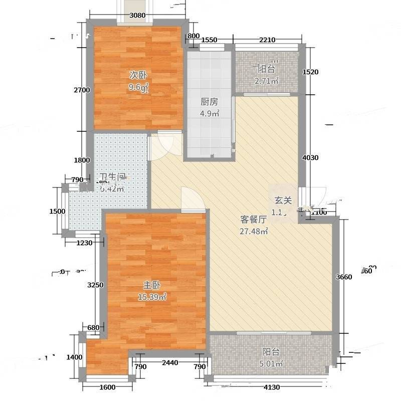 经纬城市绿洲二期2室0厅0卫88㎡户型图