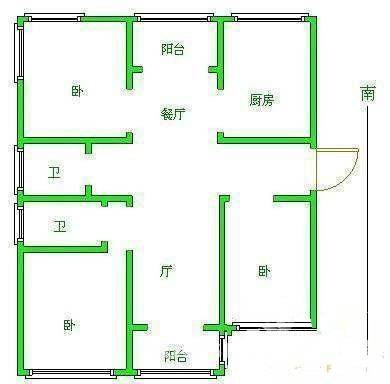 武康公寓2室2厅2卫144㎡户型图