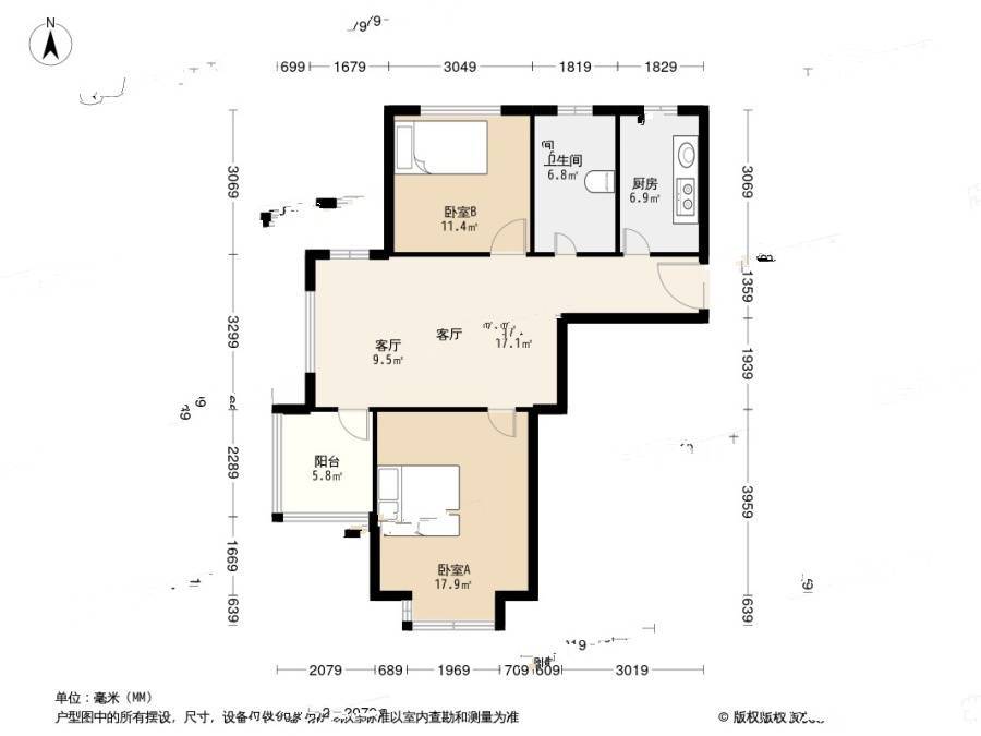 金橘新苑2室2厅1卫82.2㎡户型图