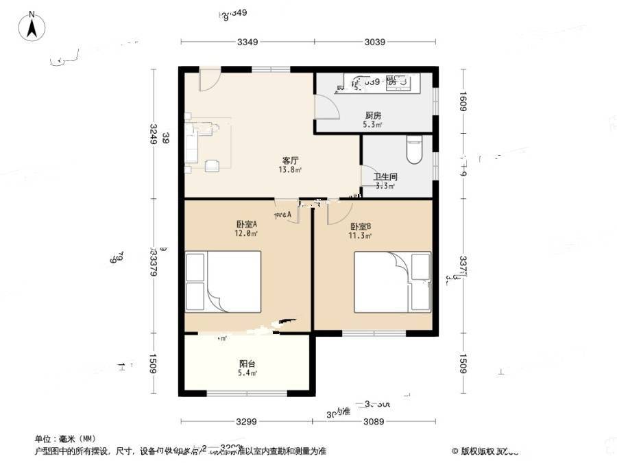 金巷小区2室1厅1卫73.8㎡户型图