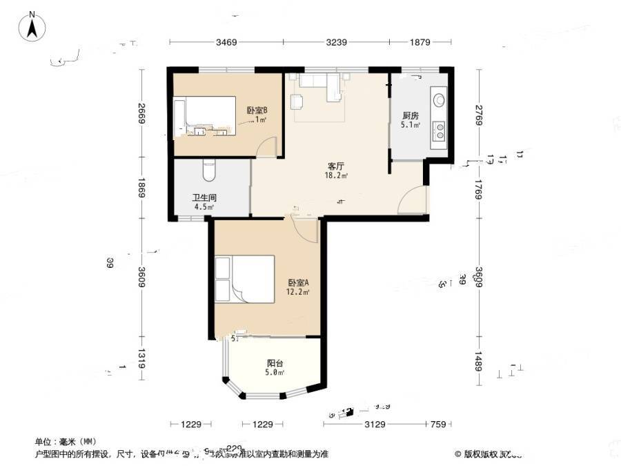 三林世博家园(板泉路2000弄)2室1厅1卫76.3㎡户型图