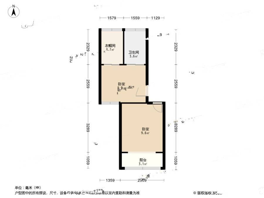 东兴苑1室1厅1卫55.4㎡户型图