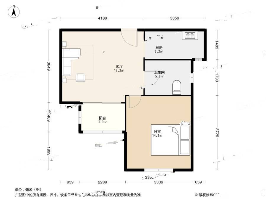 汇枫公寓1室1厅1卫57㎡户型图