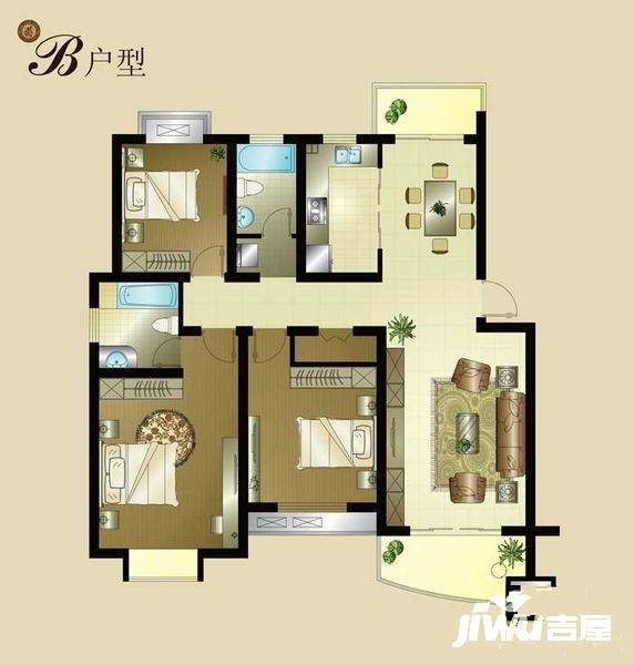 文翔公寓3室2厅2卫125㎡户型图