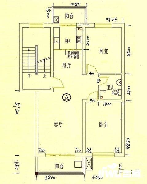 文翔公寓2室2厅1卫77㎡户型图