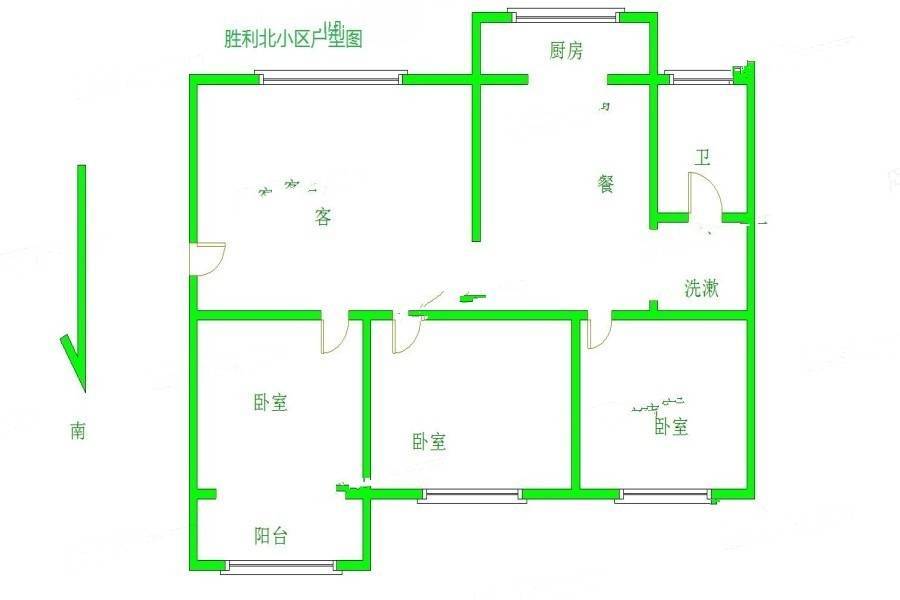 胜利小区3室1厅1卫90㎡户型图