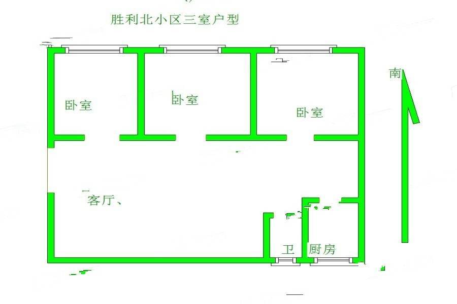 胜利小区3室1厅1卫90㎡户型图