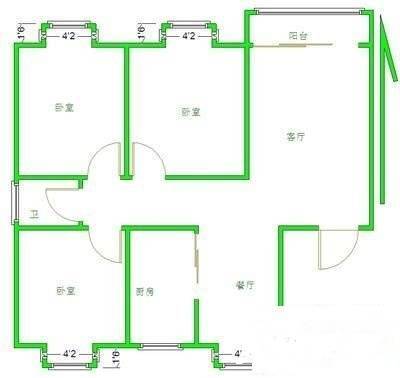 翠岭苑3室2厅1卫100㎡户型图