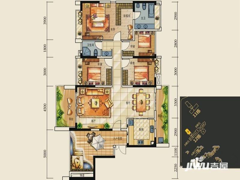 深房传麒山别墅5室2厅2卫160㎡户型图