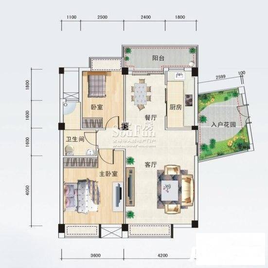 东部明珠雅苑2室2厅1卫87㎡户型图