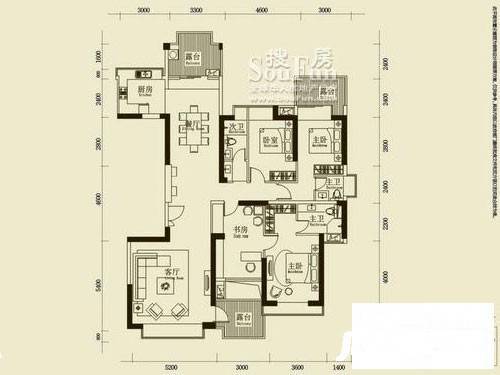 浪琴半岛4室2厅3卫175㎡户型图