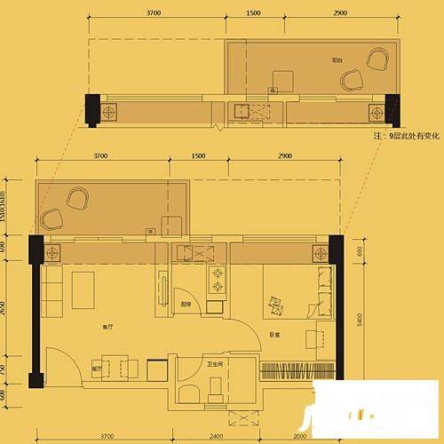 花样年花郡家园1室2厅1卫38.2㎡户型图