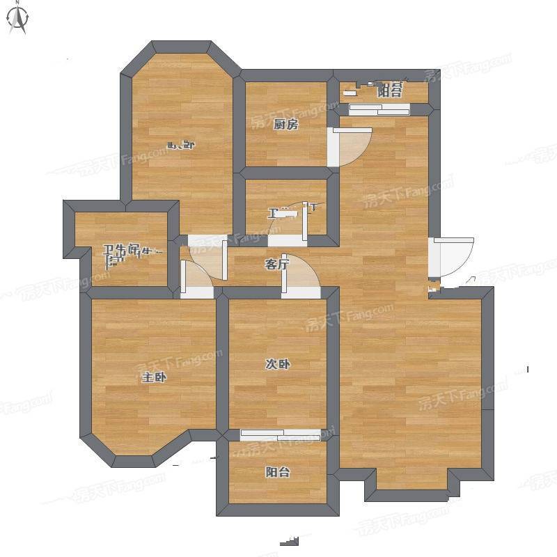 香林玫瑰园3室1厅0卫74㎡户型图